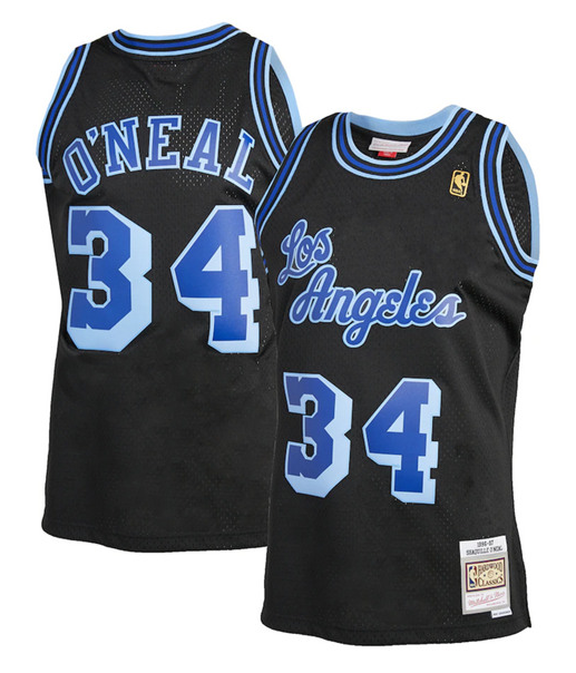 Men's Black Los Angeles Lakers #34 Shaquille O'Neal 1996-97 Mitchell & Ness Hardwood Classics Swingman Stitched Jersey